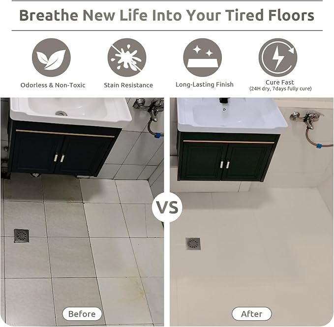All-In-One Interior Floor Coating Kit, Water-based & Low Odor One-Step Floor Paint, High Hardness Waterproof Paint for Ceramic, Porcelain, Fiberglass, Hardwood, Laminate, Vinyl, 35OZ, Brown