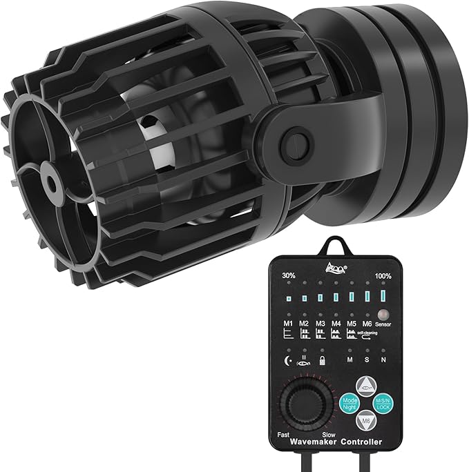 AQQA Wave Maker for Aquarium Circulation Pump with Controller, 2113GPH DC Powerhead with Strong Magnetic Suction Base, 360° Rotating Aquarium Wavemaker for 70 to 180 Gal Saltwater Tank (23W)