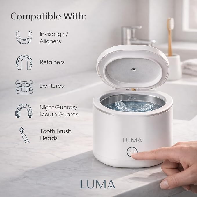 Ultrasonic Cleaner 42kHz | Dental Pod for Retainers, Dentures & Clear Aligners, Mouth Guard Cleaner, Deep Cleaning Sonic, Dental Appliance Cleaner