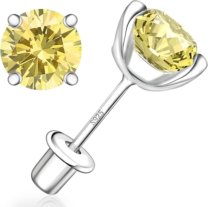 Moissanite Screw Back Earrings Studs - 0.2CT-4CT Moissanite Earrings for Women 925 Sterling Silver Piercing Real Colorful Moissan Hypoallergenic Jewelry Ear Stud Gifts