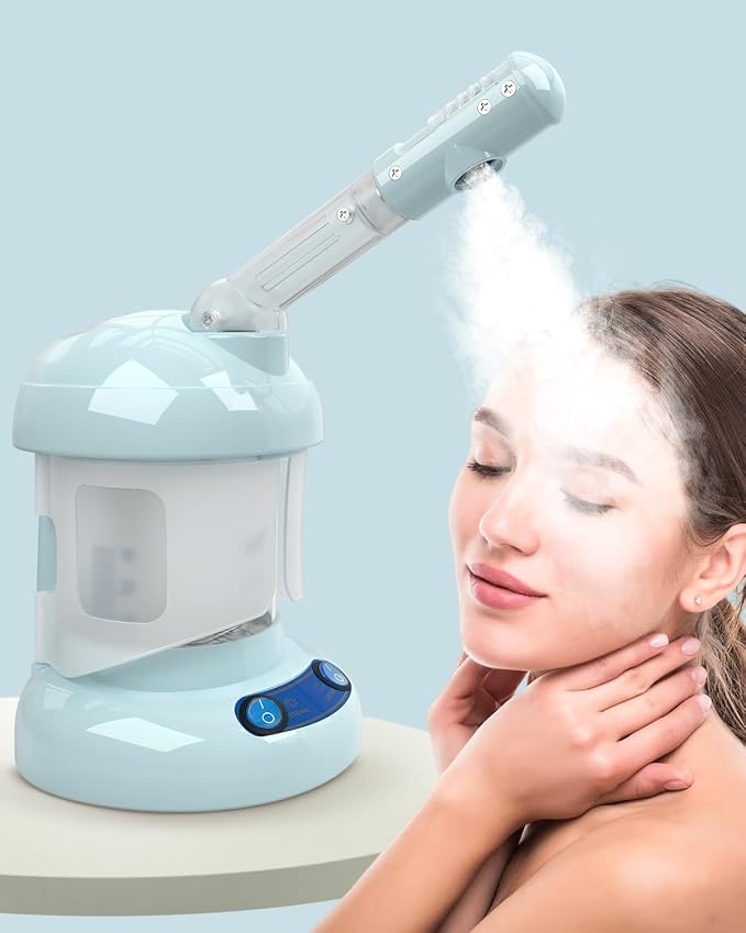 Tabletop Facial Steamer - Ozone Steamer with 360° Rotatable Arm - Professional Nano Ionic Facial Steamer for Deep Cleaning - Portable for Personal Care Use at Home or Salon, Blue