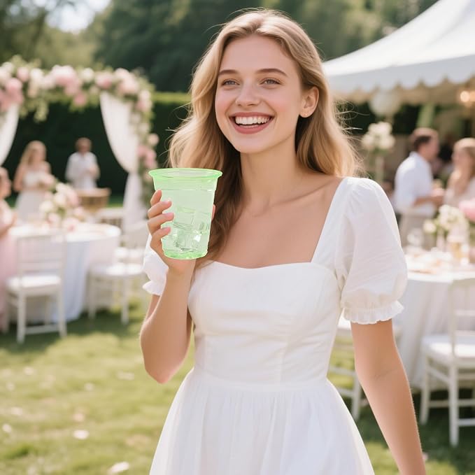 200 Pack Green Clear Plastic Cups 12 oz Disposable Drinking Cups for Wedding Green Birthday Party Supplies
