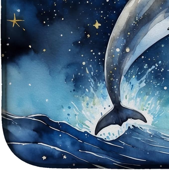 Caroline's Treasures Dolphin in a Starry Sea Dish Drying Mat Absorbent Dish Drying Mat Pad for Kitchen Counter Dish Drainer Mat for Countertop, 14 x 21", Multicolor