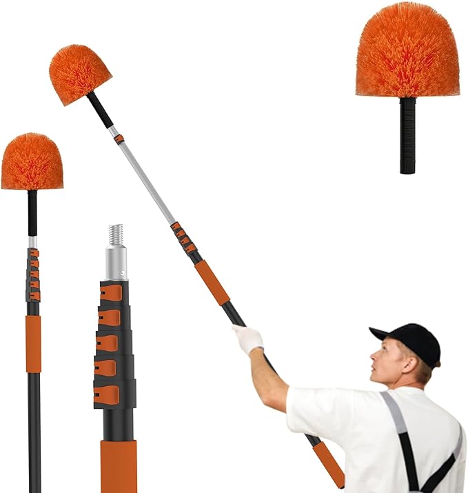 LAANPOLE 24FT Cobweb Duster with Extension Pole, Spider Web Brush for Cleaning Extendable, Professional Ceiling and Corner Dusters for Outdoor Indoor Use