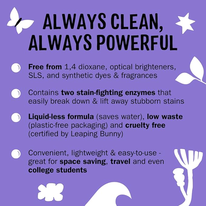 Molly’s Suds Laundry Detergent Sheets | Gentle on Sensitive Skin, Powerful Bio-Based Enzymes, Stain-Fighting | Liquidless & Plastic-Free Packaging | 120 Loads (Lavender)
