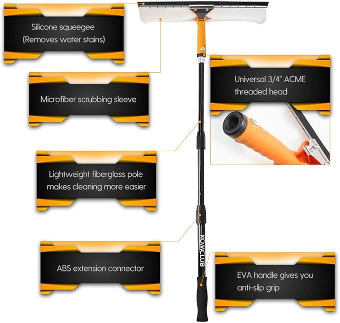 Professional Window Squeegee,Window Cleaner Tool, Window Washing Kit with Extension Pole(3.5FT-10.5 FT), Multi-Use Squeegee for Window Cleaning,Glass Cleaning Tools for Indoor/Outdoor High Window
