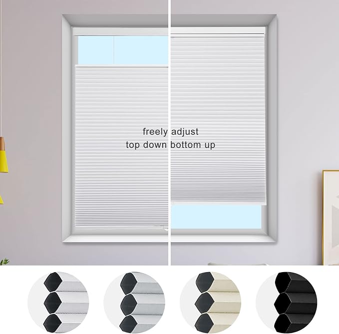 MYshade Top Down Bottom Up Shade Cordless Cellular Shades Blackout Blinds for Indoor Windows Room Darkening Window Blinds & Shades Easy to Install 32" W X 72" H (White)