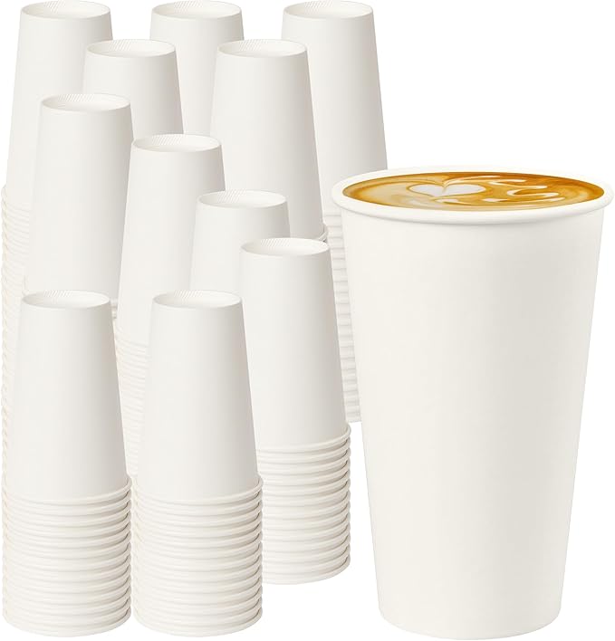 16 oz 500 Pack White Disposable Paper Coffee Cups, Hot/Cold Drink Cups, Bulk Plain Coffee Cups