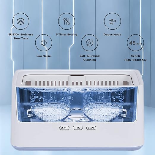 Adiding Jewelry Cleaning Machine, 1000mL (33.8oz) Sonic Retainer Ring Cleaner with 5 Time Mode and Degassing Function Ultrasonic for Glasses, Earrings, Necklaces, Denture, Coins, Pacifier, Blue