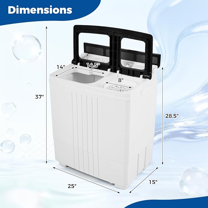 Giantex Portable Washing Machine, 20LBS Twin Tub Mini Compact Laundry Washer Spinner Combo with Drain Pump, 12Lbs Washer and 8Lbs Spinner for Apartments, RVs, Dorms, Black+White
