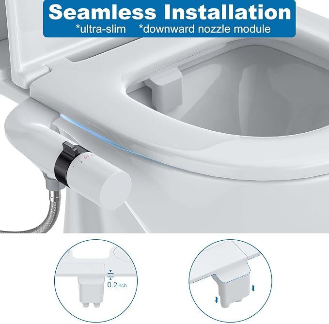 GarveeHome Ultra-Slim Bidet Attachment, Non-Electric Toilet Bidet with Dual Self-Cleaning Nozzles, Adjustable Water Pressure for Frontal and Rear Wash, Easy Installation, Black