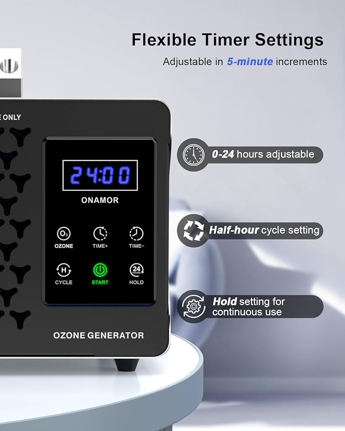 ONAMOR Digital Ozone Generator Odor Eliminator 180,000mg, High Capacity Ozone Machine Odor Removal Up to 8,000 Sq.Ft, Ozone Odor Eliminator, Ionizer Ozonator for Home, Car, Smoke, Pet Room (Sliver)