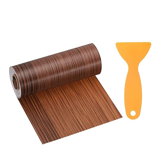 HARFINGTON Wood Grain Repair Tape 6 Inch x 33ft Self Adhesive Repair Patch Tape Simulated Wooden Floor Tapes with Plastic Scraper for Tables Doors Windows Furniture, Light Brown Wood