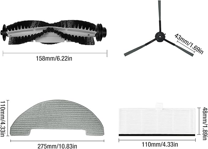 Robot Vacuum Cleaner Replacement Accessories for Nimble T7 T8, Including Main Brush Side Brush Filter Mop Cloth Set