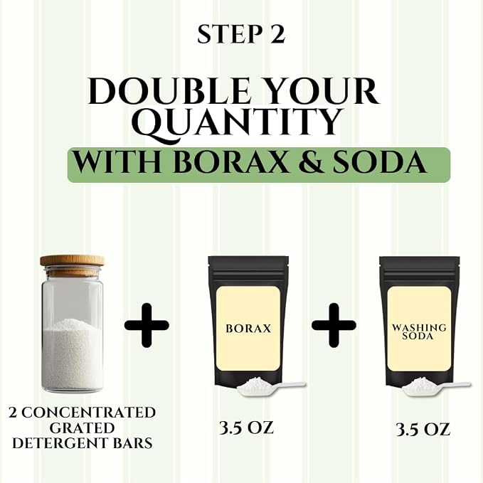 Natural Laundry Detergent Concentrated Bar – Hypoallergenic Laundry Bar Soap with Green Tea for Delicate Wash & Sensitive Skin | DIY Laundry Detergent: Grind & Mix with Borax and Washing Soda - 2 Bars
