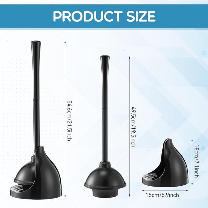 Reallnaive 12 Pack Toilet Plunger with Holder, Commercial Grade Heavy-Duty Plunger Set with Storage Base, Professional Bathroom Maintenance Tool