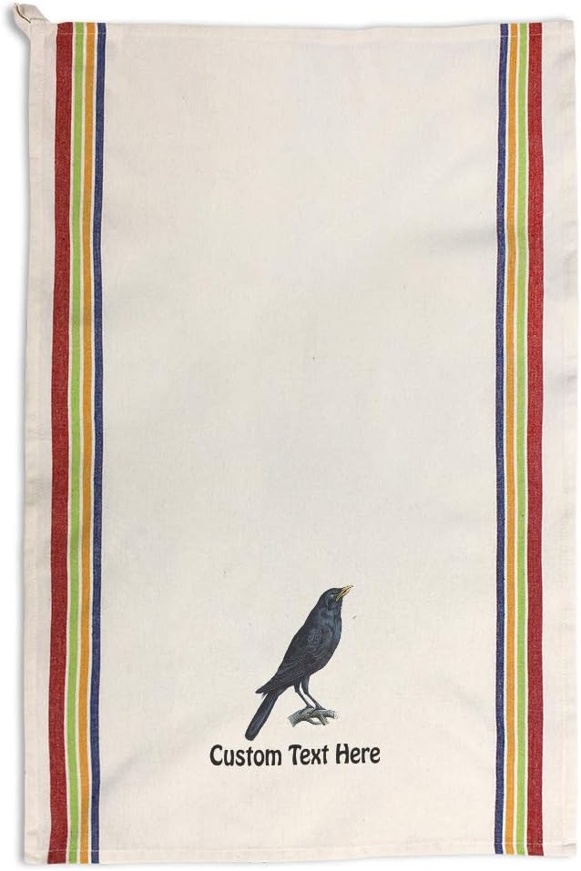 Style In Print Custom Decor Kitchen Towels Crow Vintage Look B Animals Birds Animals Birds Cleaning Supplies Dish Towels Multi Stripe Personalized Text Here