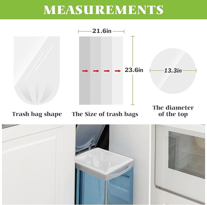 Teivio 6 Gallon 180 Counts Strong Garbage Bags Trash Bags, Bathroom Trash Can Bin Liners, Plastic Bags for home office kitchen, Clear