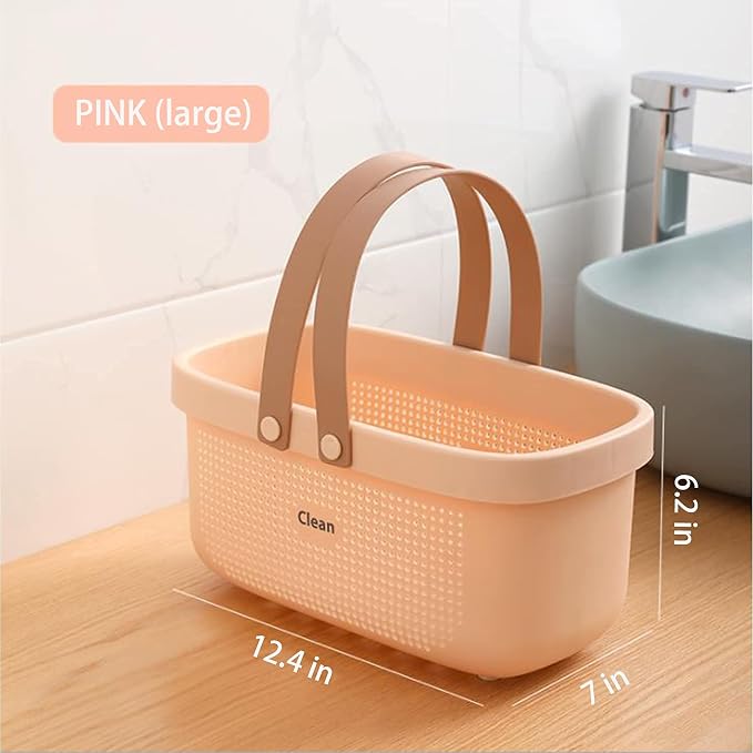 JiatuA Portable Shower Caddy Basket Cleaning Supplies Organizer with Handle Plastic Tote Storage Tool Bin for Bathroom Kitchen Bedroom College Dorm, Under Sink, Garden, Pink & Grey