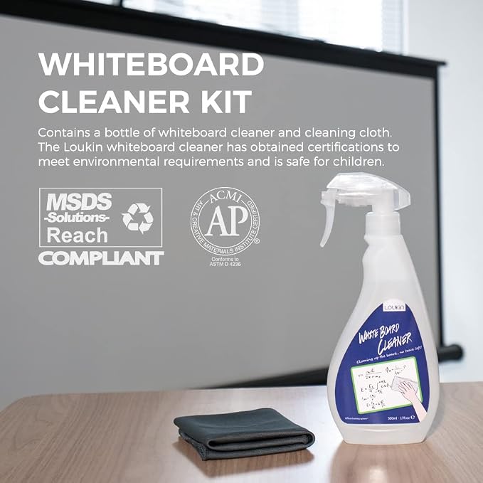 loukin | Non-toxic Whiteboard Cleaner Kit (17 fl oz) & Magnetic and Adhesive Marker Holder (Black) & Magnetic Dry Erase Eraser (Gray) &Whiteboard Cleaner (3.4 fl oz)