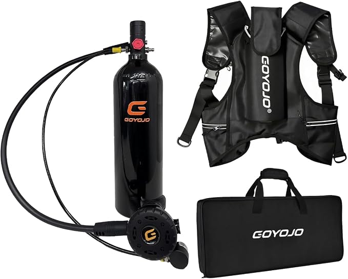 GOYOJO Mini Scuba Tank, Portable Diving Lung Air Tank with DOT Certified, Refillable Emergency Backup Pony Bottle for Snorkeling, Underwater Breathing, Training