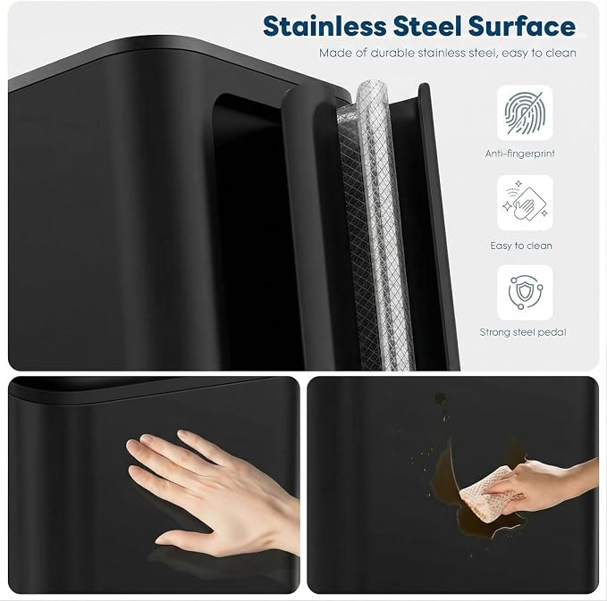 8 Gal/13.2 Gal Stainless Steel Kitchen Trash Can, Step Garbage Can with Soft-Close Lid & Removable Inner Bucket, Fingerprint-Proof Waste Bin with Wide Non-Slip Pedal for Home Office Bathroom