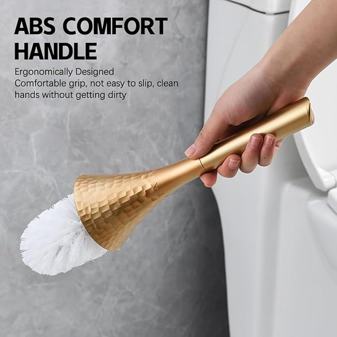 Kobizpanda Silver Toilet Brush and Holder Set, Brushed Nickel Modern Bathroom Brush with Anti-Splash Shield 360° Cleaning, ABS Plastic Rust-Proof Waterproof Toilet Bowl Cleaner for Home Spa