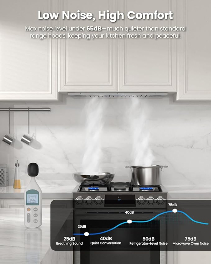 JOCO 30 Inch Range Hood Insert, 900 CFM Stainless Steel Built-In Kitchen Vent Hood, Convertible for Ducted or Ductless Installation, 4-Speed Gesture/Touch/Remote Control, Model B01-30G