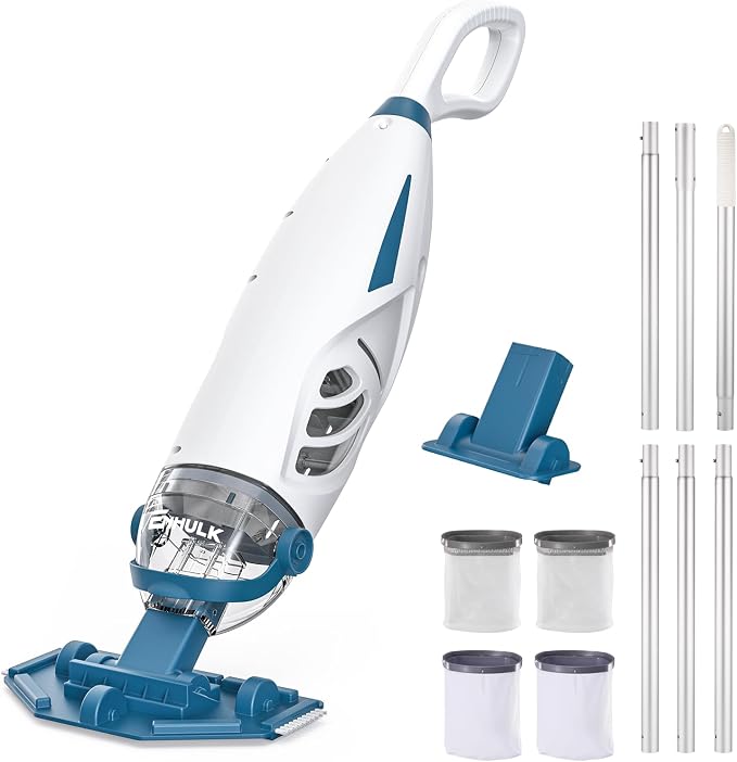 ENHULK PC68 Pro Pool Vacuum, Upgraded 26.5 GPM Beast-Level Suction, 9' Extension Pole, 4 Filters Unit, 1H Runtime, Cordless Handheld Pool Cleaner for Above/Inground Pools