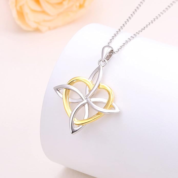 FLYOW 925 Sterling Silver Good Luck Irish Jewelry Celtic Knot Pendant Necklace for Women Birthday Graduation Gift