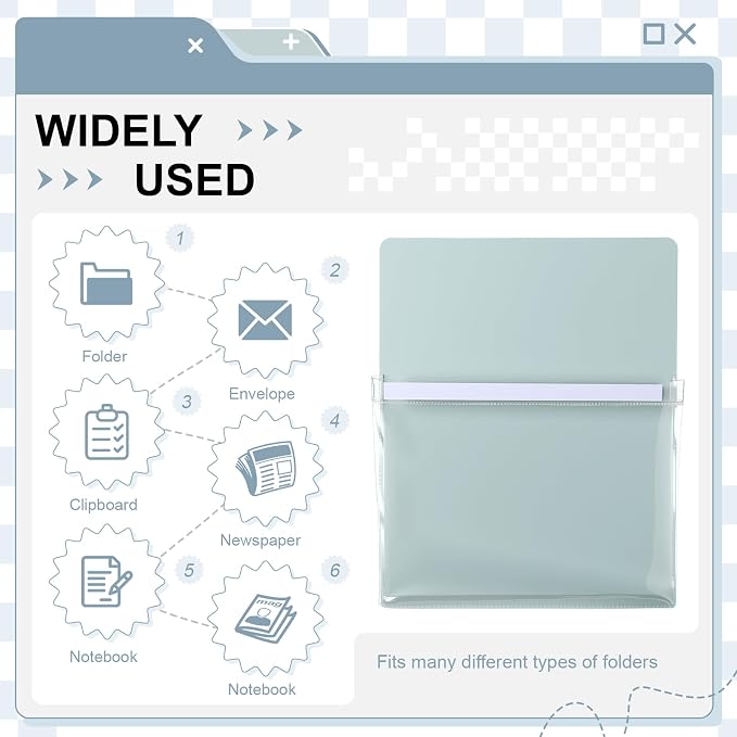 6 Pcs Magnetic File Holder Paper Holder Magnetic Pen Dry Erase Marker Organizer Magnet Pocket Pouch for Whiteboard Refrigerator, 12 x 9.5 in(Light Color)