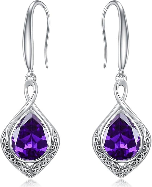 PELOVNY Celtic Knot Filigree Earrings for Women 925 Sterling Silver Moss Agate/Birthstone Infinity Earrings Birthday Christmas Jewelry Gifts for Mom Daughter Wife Sister