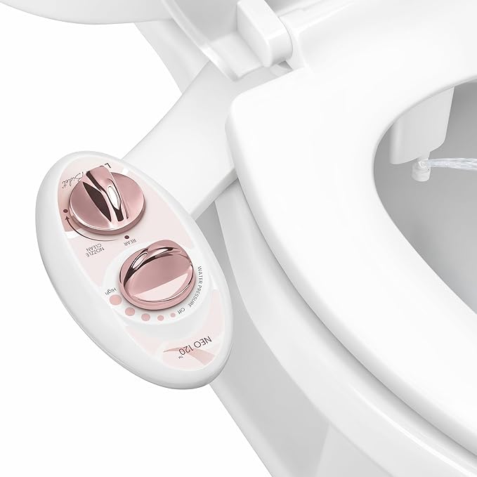 LUXE Bidet NEO 120 - Single Nozzle, Self-Cleaning, Non-Electric Bidet Attachment for Toilet Seat, Adjustable Water Pressure, Rear Wash (Rose Gold)