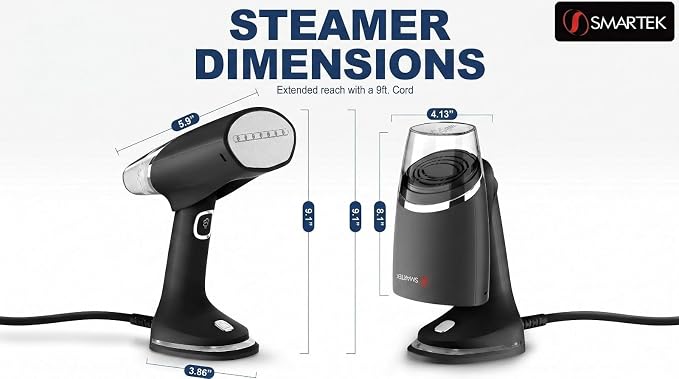 Foldable Handheld Garment Steamer - 1100 Watts of Powerful Steam - Dual Voltage (120-240) Great for worldwide Travel, Comes with Travel Bag (Black)