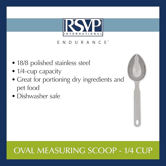 RSVP International Endurance Oval Measuring Scoop, 1/4 cup, Stainless Steel