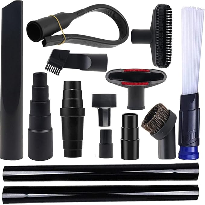 14 Pcs Household Cleaning Vacuum Cleaner Attachments Kit for Shop Vac Accessories with 1 1/4" Vacuum Brush Flexible Crevice Tool, Vacuum Cleaner Straw Tubes and Vacuum Hose Adapter Kit
