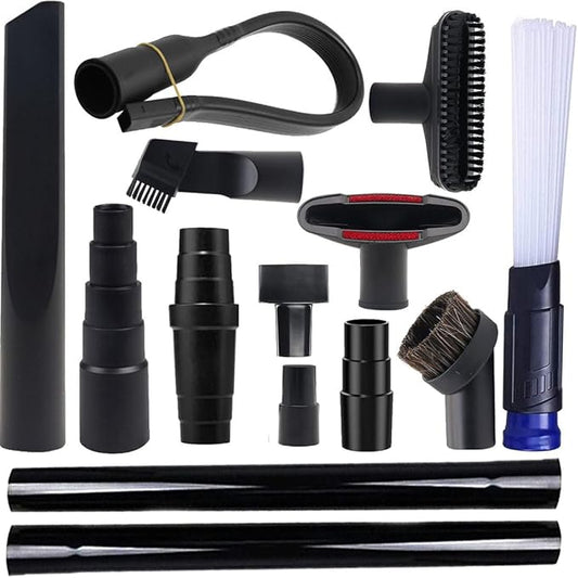 14 Pcs Household Cleaning Vacuum Cleaner Attachments Kit for Shop Vac Accessories with 1 1/4" Vacuum Brush Flexible Crevice Tool, Vacuum Cleaner Straw Tubes and Vacuum Hose Adapter Kit