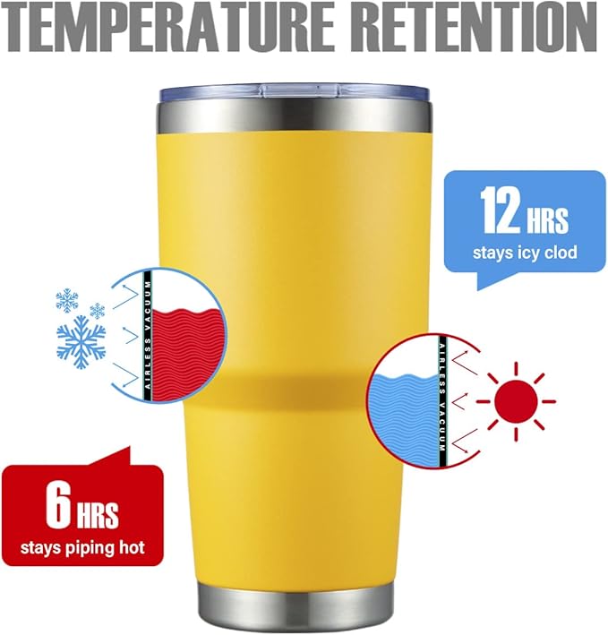 MEWAY 30oz Tumbler Double Wall Vacuum Insulated Travel Mug, Stainless Steel Tumbler with Lid, Durable Powder Coated Insulated Coffee Cup for Cold & Hot Drinks (Yellow,1 PACK)
