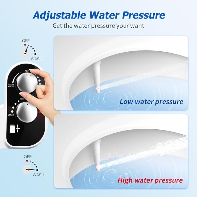 Hot and Cold Bidet Attachment for Toilet, Ultra-Slim Bidet Attachment Warm Water, Non-Electric Adjustable Pressure Self Cleaning Sprayer Nozzle Control for Posterior, Feminine Wash