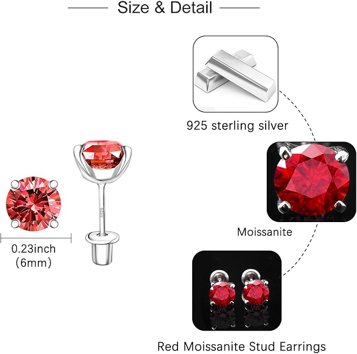 Moissanite Screw Back Earrings Studs - 0.2CT-4CT Moissanite Earrings for Women 925 Sterling Silver Piercing Real Colorful Moissan Hypoallergenic Jewelry Ear Stud Gifts