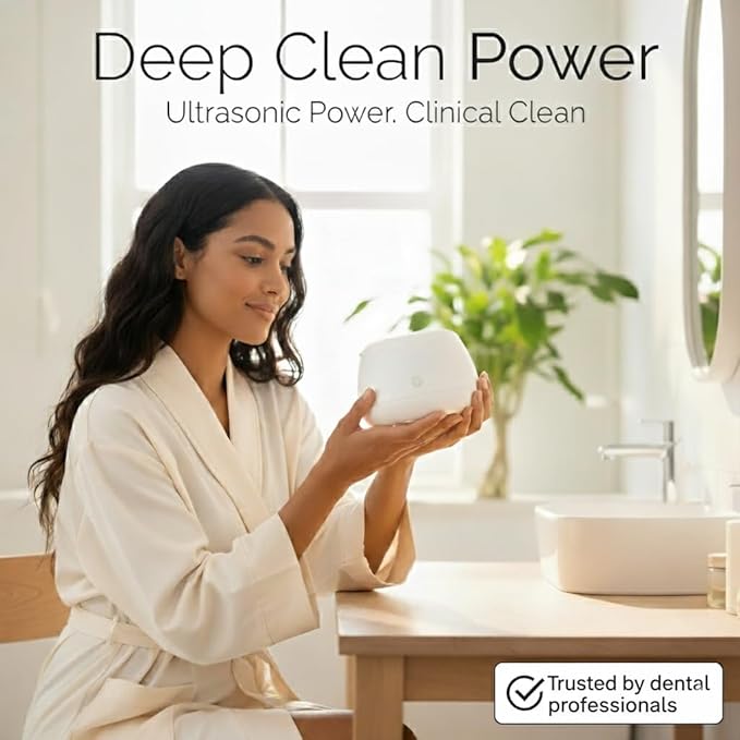 Ultrasonic Retainer Cleaner 48kHz – Dental Pod for Invisalign, Dentures & Mouth Guards – Deep Cleaning Machine for Retainers & Night Guards – 200ML Tank, One-Touch Operation – White