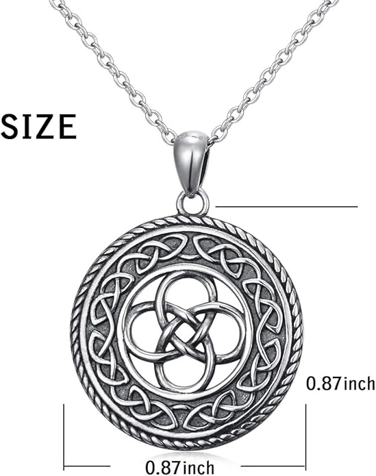 DAOCHONG 925 Sterling Silver Jewelry Oxidized Good Luck Irish Knot Celtic Medallion Round Pendant Necklace, 20 inch