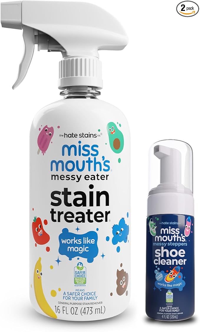 Miss Mouth's Messy Eater 16oz Stain Remover Spray & Messy Steppers Shoe Cleaner - Sneaker Cleaning Kit - Spot Cleaner for Baby Clothes & Shoes