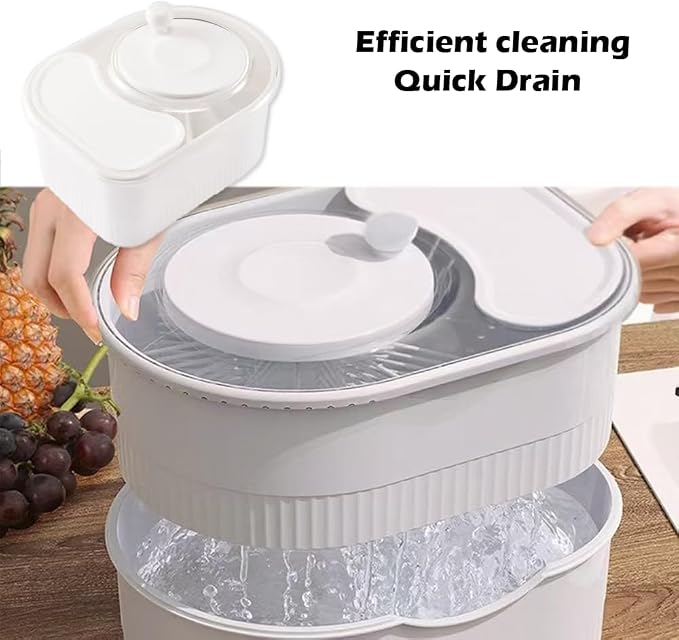 Fruit Cleaner Spinner Efficient Bowl Washing Portable Washing Machine with Lid and Filter (White)