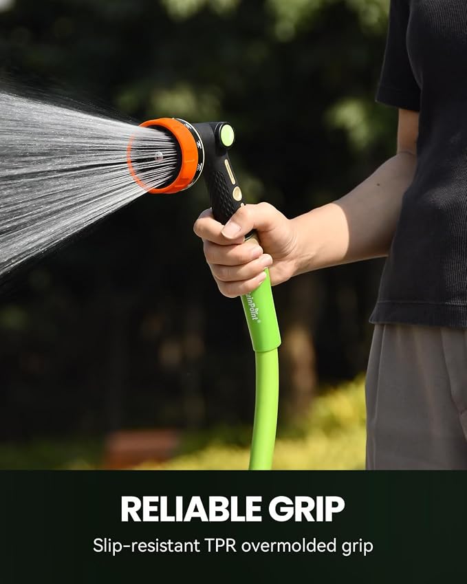 RAINPOINT Garden Hose Nozzle Heavy Duty - 100% Metal Thumb Control Spray Nozzles for Garden Hose High Pressure, 10 Patterns Water Hose Nozzle for Car Wash, Watering Lawn and Pets, Orange2, 2 Pack