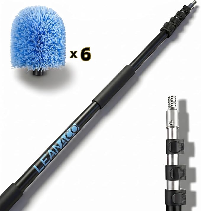 26FT High Reach Cobweb Duster with 5-20ft Extension Pole, 6 Pack Big Webster Cobweb Duster, Aluminum Telescopic Cobweb Brush, Spider Web Brush for Outdoor & Indoor Cleaning(20FT, Duster Kit)