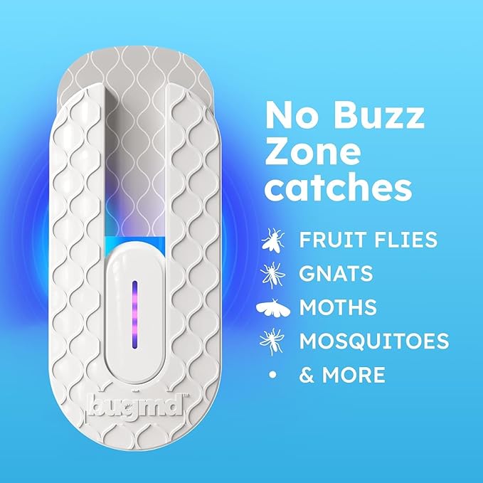 BugMD No Buzz Zone Fruit Fly Traps for Indoors with Honey Scent Bait & UV Light – Gnat Traps for House Indoor, Plug in Fly Trap Indoor, Bug Zapper Alternative, Mosquito Trap for Home (3-Pack)