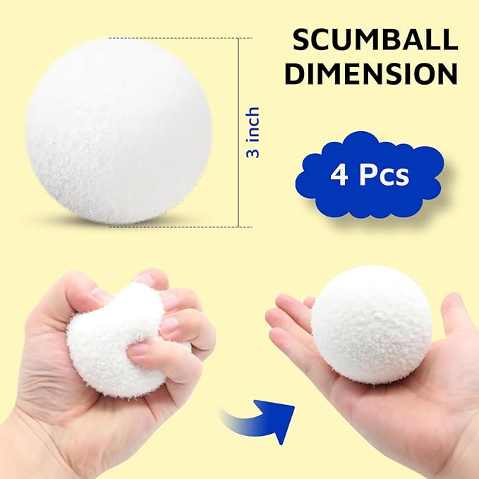 Scumballs for Hot Tub Scum Absorber & Pool Spa Surface Cleaner | Reusable 3-inch Foam Ball Absorbs Oils, hot tub Sponge scum Absorber | Hot Tub Accessories Prevents Scum Lines & Filter Clogs | 4 Pack