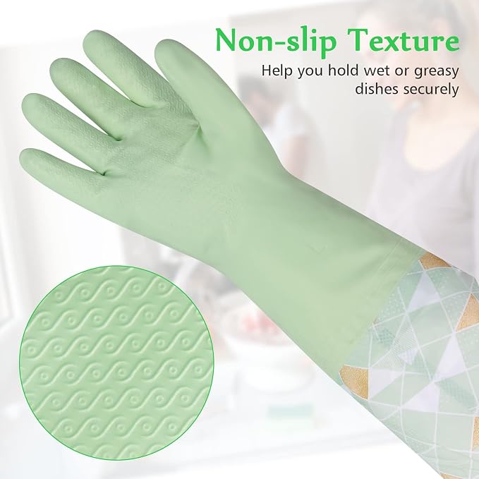 Household Cleaning Gloves 3 Pairs Reusable Dishwashing Gloves Latex Free, Non-Slip Kitchen Glove with Cotton Lined, Waterproof Dish Washing Gloves