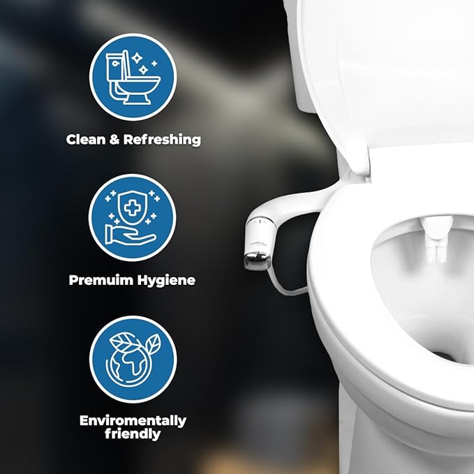 GenieBidet Bidet Attachment for Toilet, Ultra-Slim Self Cleaning Toilet Bidet with Separate Rear & Feminine Cleansing Nozzles, Includes Travel Bidet & 4 Accent Rings (Right-Handed)